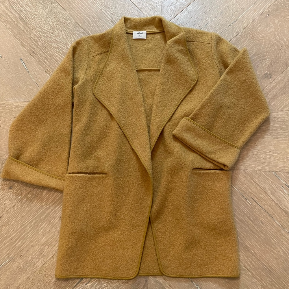 Aritzia Wilfred Wool Open Front Wide Sleeve Collared Coat In Gold - Picture 4 of 11